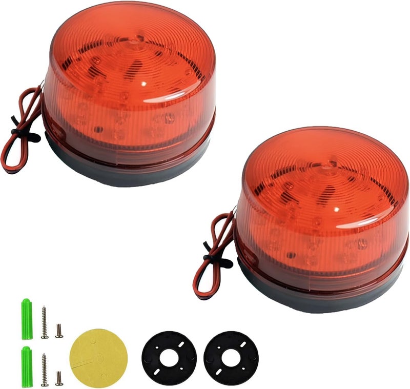 Lelukee Red Strobe Beacon Light, 2pcs DC 12V Flashing Light Rainproof Red Led Alarm Signal for Field Work Snowplow Outdoor Work Home Security System Etc. (RED) - Image 1